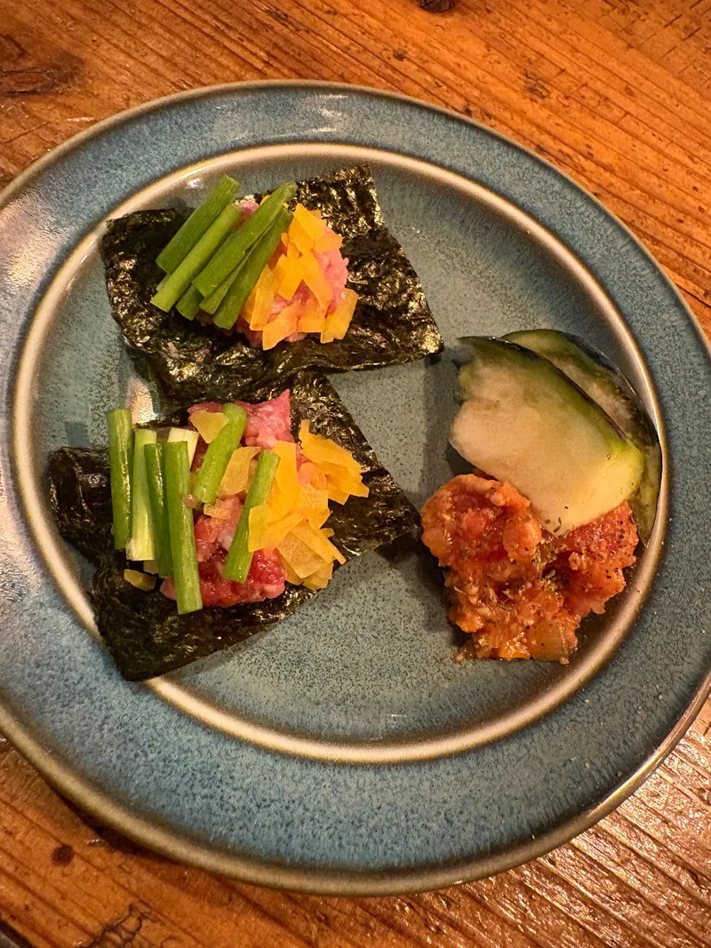 河内鴨の鴨ネギたくあん with 付け合せ野菜